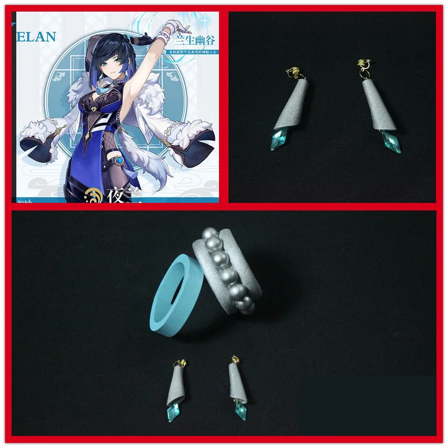 

Anime Genshin Impact Yelan EVA Acrylic Dangle Earrings Wristband Handmade Cosplay Halloween Event Stage Performance Props