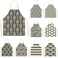 gray geometric pattern kitchen sleeveless aprons cotton linen bibs household women cleaning home cooking pinafore chef tablier