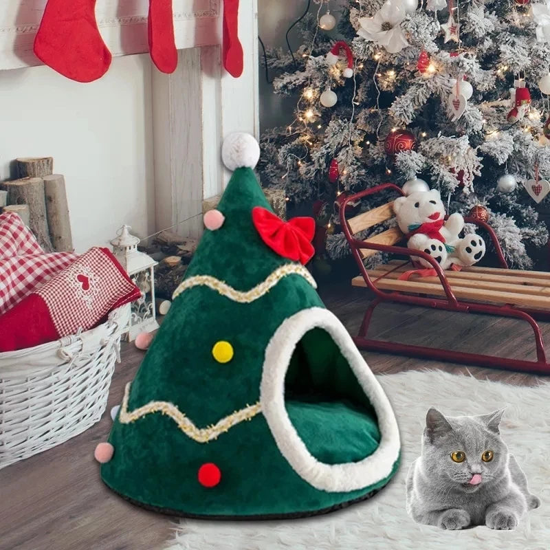

Christmas Cozy Nesk Bed Cat House Pet for Small Dogs Puppy Mat Kitten Cave Winter Warm Soft Comfortable Basket Deep Sleep