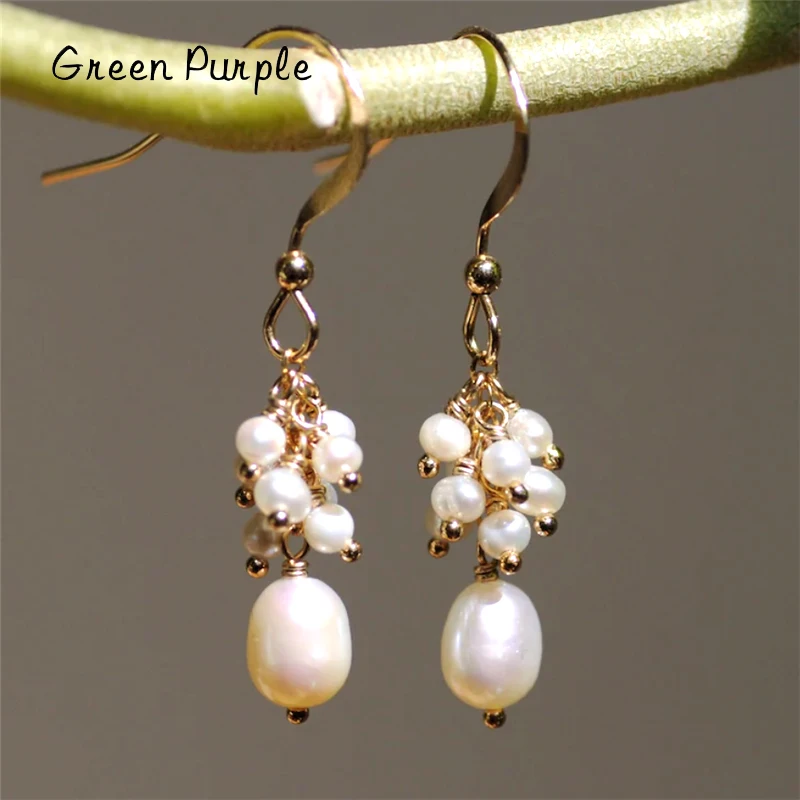 

Natural Teardrop Pearl Earrings Authentic 14K Gold Filled Handmade Statement Jewelry Boho Oorbellen Brinco Vintage Jewelry