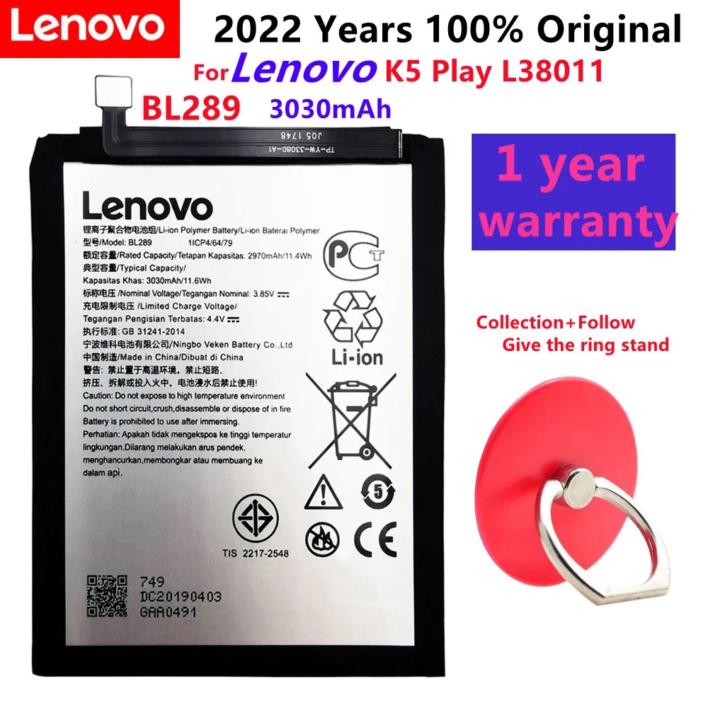 

100% Original New BL289 For Lenovo K5 Play L38011 3030mAh battery High Quality Battery Collection+Follow Give the ring stand