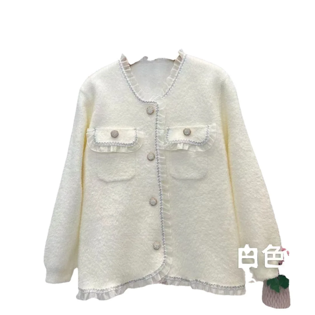 

2022 Autumn and Winter New Imitation Mink Knitted Cardigan Ruffled Short Sweater Coat Women's Mink Fur Top
