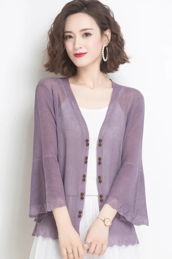 

Брендовый вязаный кардиган из ледяного шелка Солнцезащитный Женский Новый Лето 2022 тонкий разрез с эритротопом маленькое пальто для женщин ...