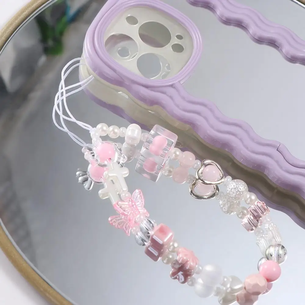 Милый крутой ремешок для телефона Y2k с розовым жемчугом сердцем звездой цепочкой