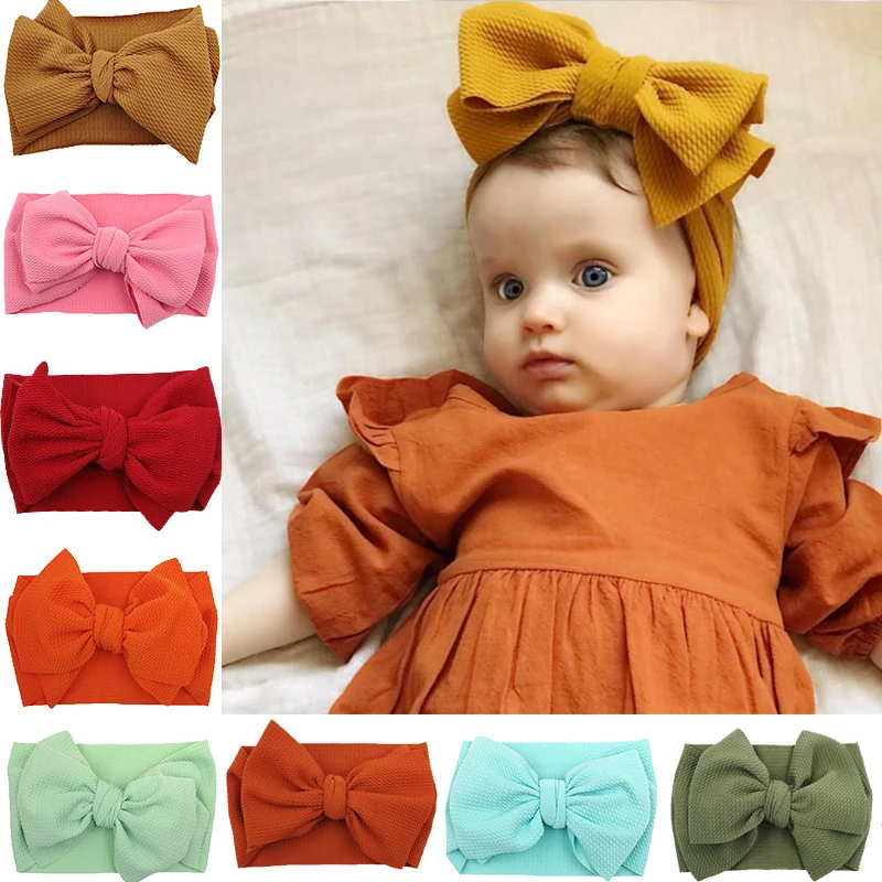 Baby Headbands for Newborn Big Bow Elastic Baby Girl Turban Kids Hair Bands Cute Solid Stretch Turban Accessories 0-4 Years