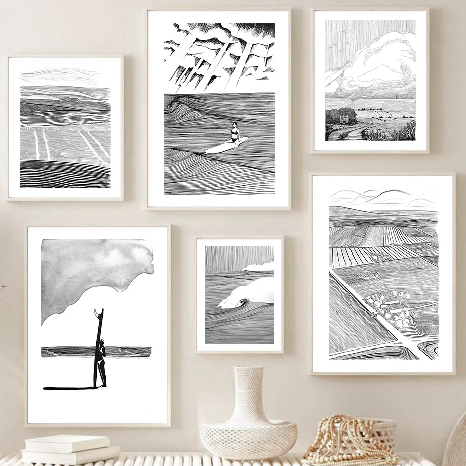 

Denmark Nature Beach Wheat Farm Coastal Wall Art Canvas Painting Nordic Posters and Prints Wall Pictures for Living Room Decor