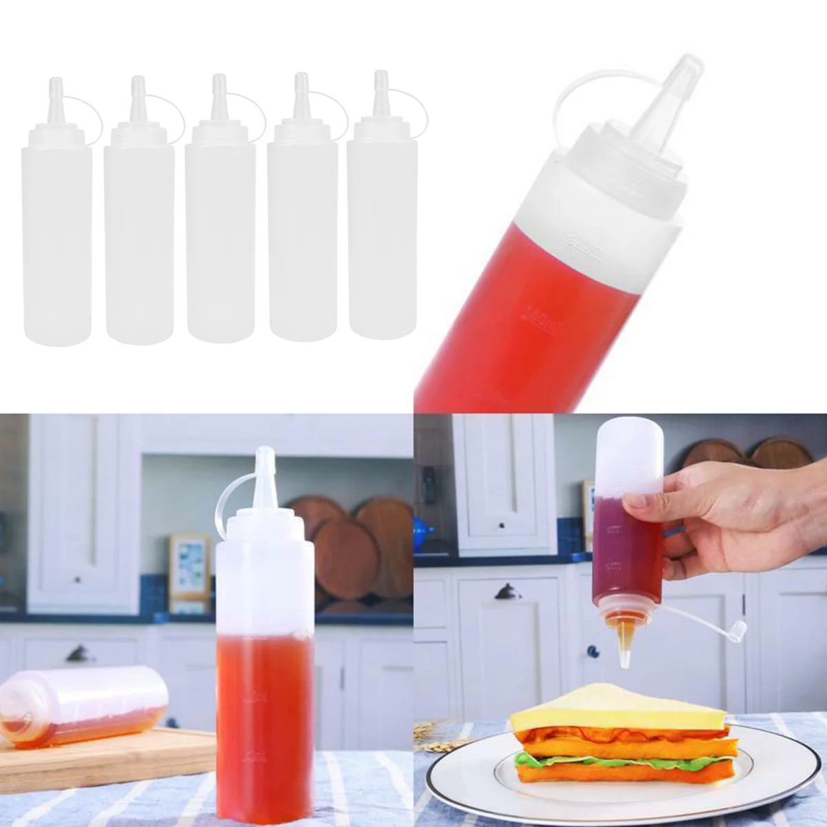 

5PCS Sauce Storage Bottle Transparent Syrup Bottle Condiment Bottle Condiment Squeezer Sauce Dispenser