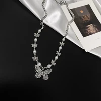 gothic butterfly pearl beads pendant necklace for women men choker aesthetic grunge chain accessories trendy punk jewelry gift