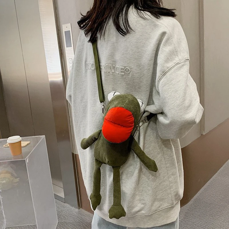 Ugly Funny Frog Plush toy bag Personalized Girls' Small Bag Cartoon Cute One Shoulder Crossbody Bag Leisure Cell Phone Bag