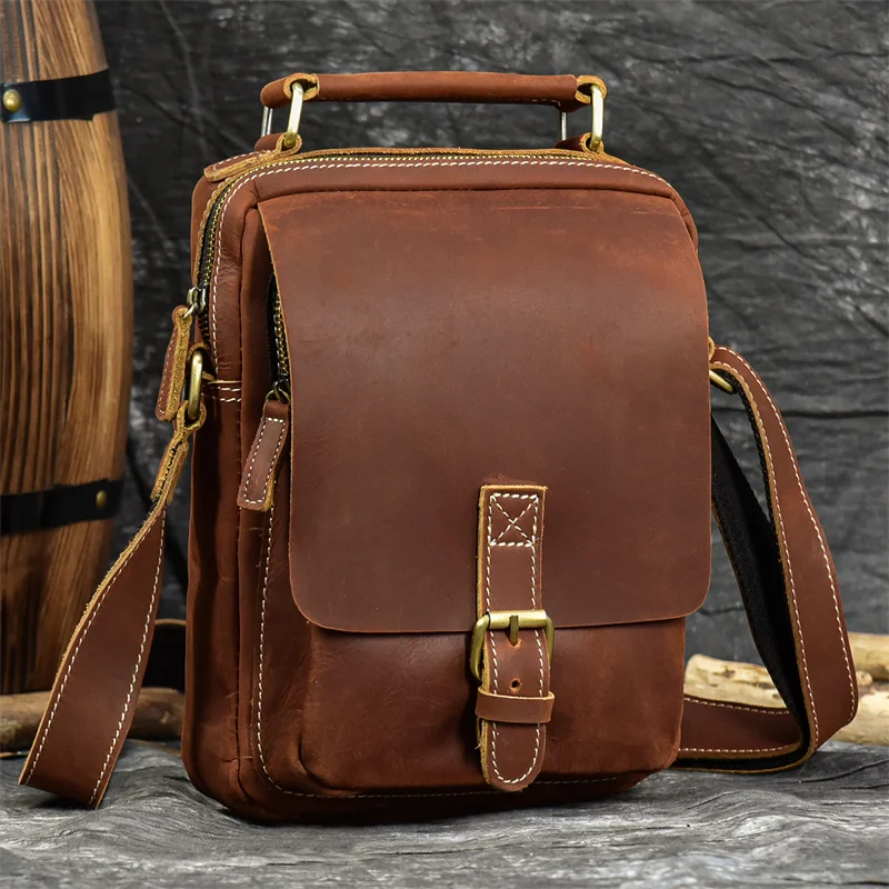 

Vintage Capacity Man Genuine Crazy Leather Leather Crossbody Bag Messenger Horse Cow Shoulder Business For Bag Big Handbag Work