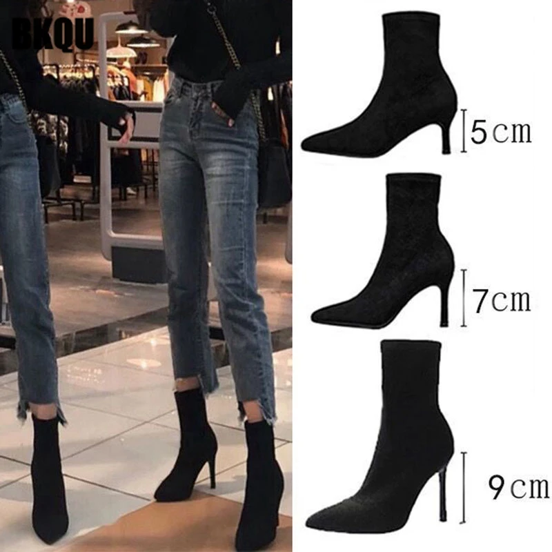 

Женские ботильоны с острым носком, зимние ботинки на высоком тонком каблуке, 2022