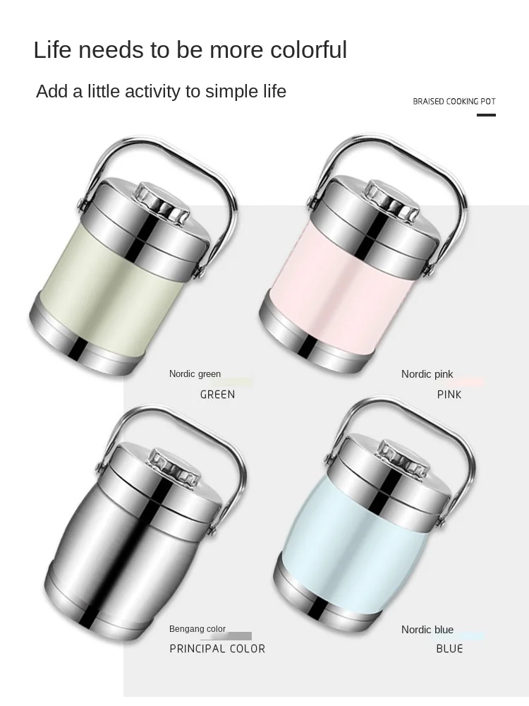 

Hot Sale Stainless Steel Insulated Bucket Long Insulated Lunch Box 2/3/ Multi-layer Large Bucket Student Adult Capacity Box