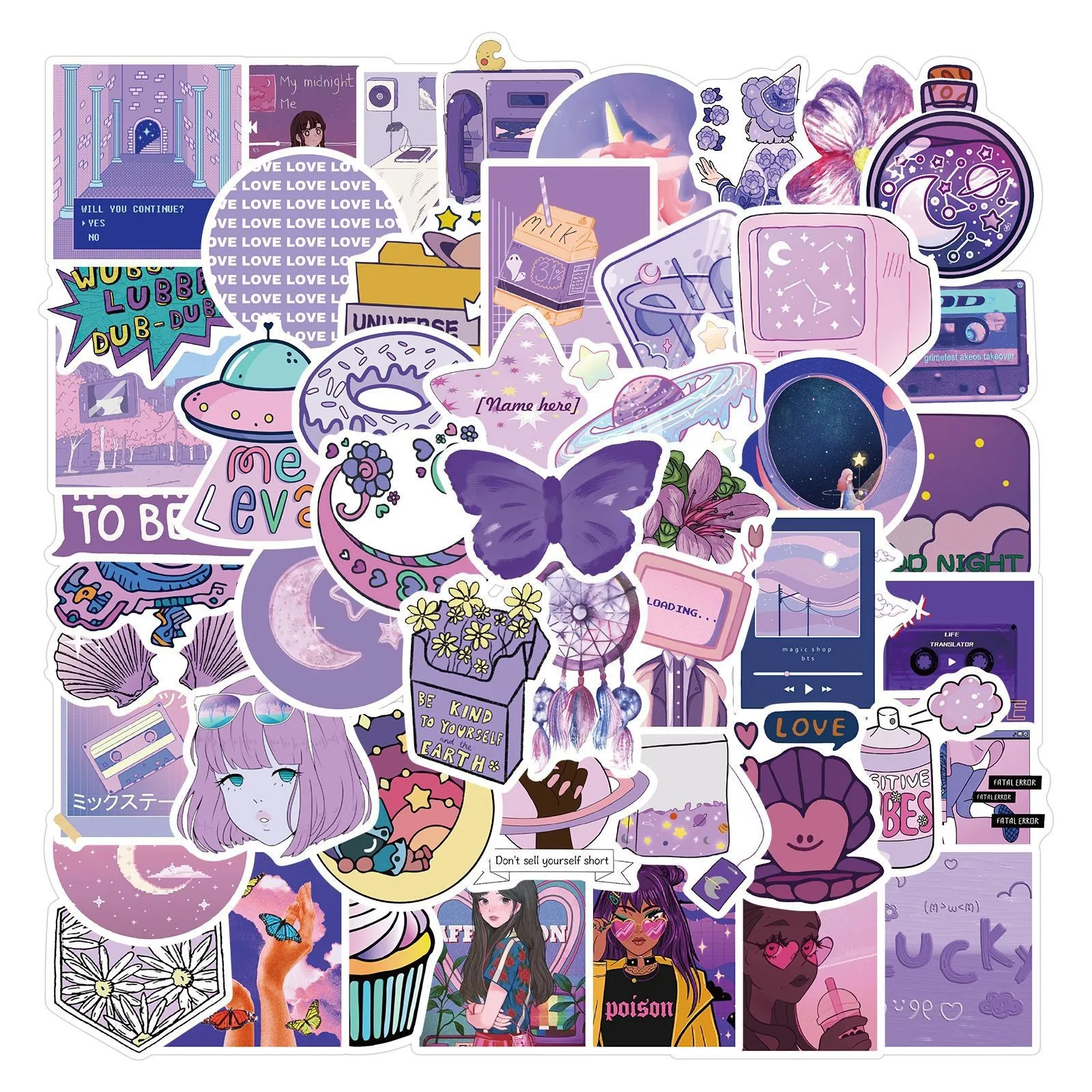 

10/25/50PCS Cute Cartoon INS Style Girl Graffiti Purple Sticker Laptop Phone Scrapbook Skateboard Luggage DIY Kid Toy Cool Decal