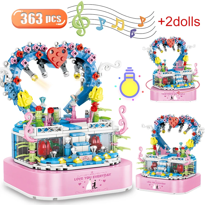 

363pcs City Street View LED Rotating Music Box Model Building Blocks Friends Dream Wedding Figures Bricks Toys for Kids Gifts