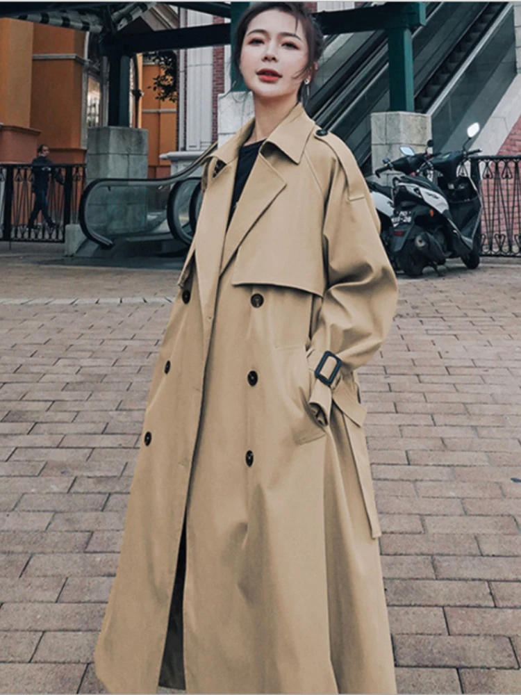 Autumn Winter Women's Medium Length Knee Length Loose Casual Fashion Coats Korean Fashion Trench Coats Fall Outfits Women Tops images - 6