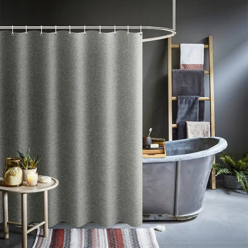 

Imitation Linen Shower Curtains Waterproof Thick Solid Bath Curtains For Bathroom Bathtub Large Wide Bathing Cover With Hooks