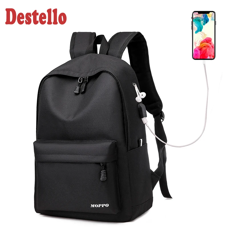 

women's backpack fashion student laptop computer large capacity bag interior compartment solid Headphone plug Data line hole