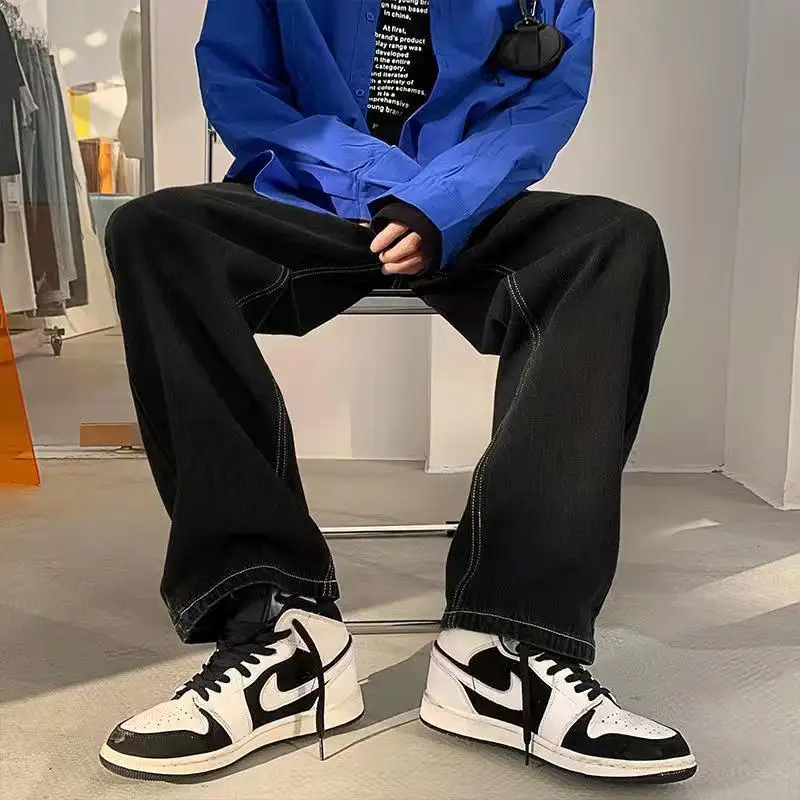 Men's jeans American street little devil retro Y2K niche print black denim hiphop hip hop loose straight fried street trousers