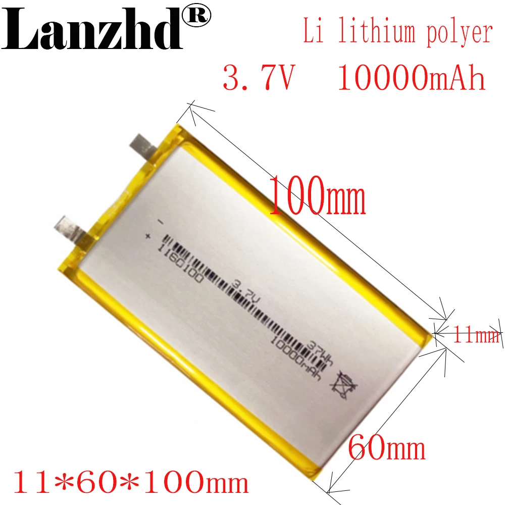 

1-12pcs 1160100 Li lithium Batterie 10000mAh 3.7 V Li-po Rechargeable batteries For Tablet PC Power Bank MP4 battery