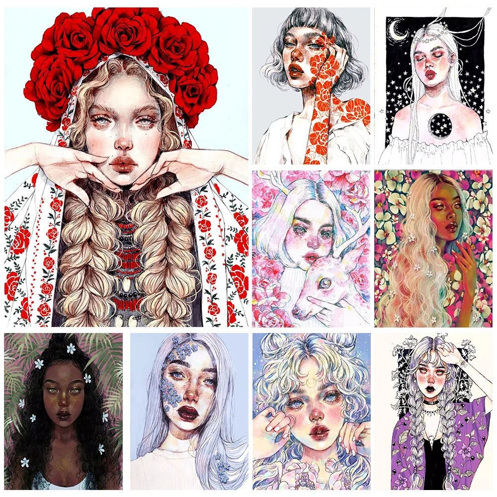 

5D Алмазная мозаика «сделай сам», мультяшная женщина, портретная картина, алмазная Вышивка крестиком, Набор для творчества, украшение для до...