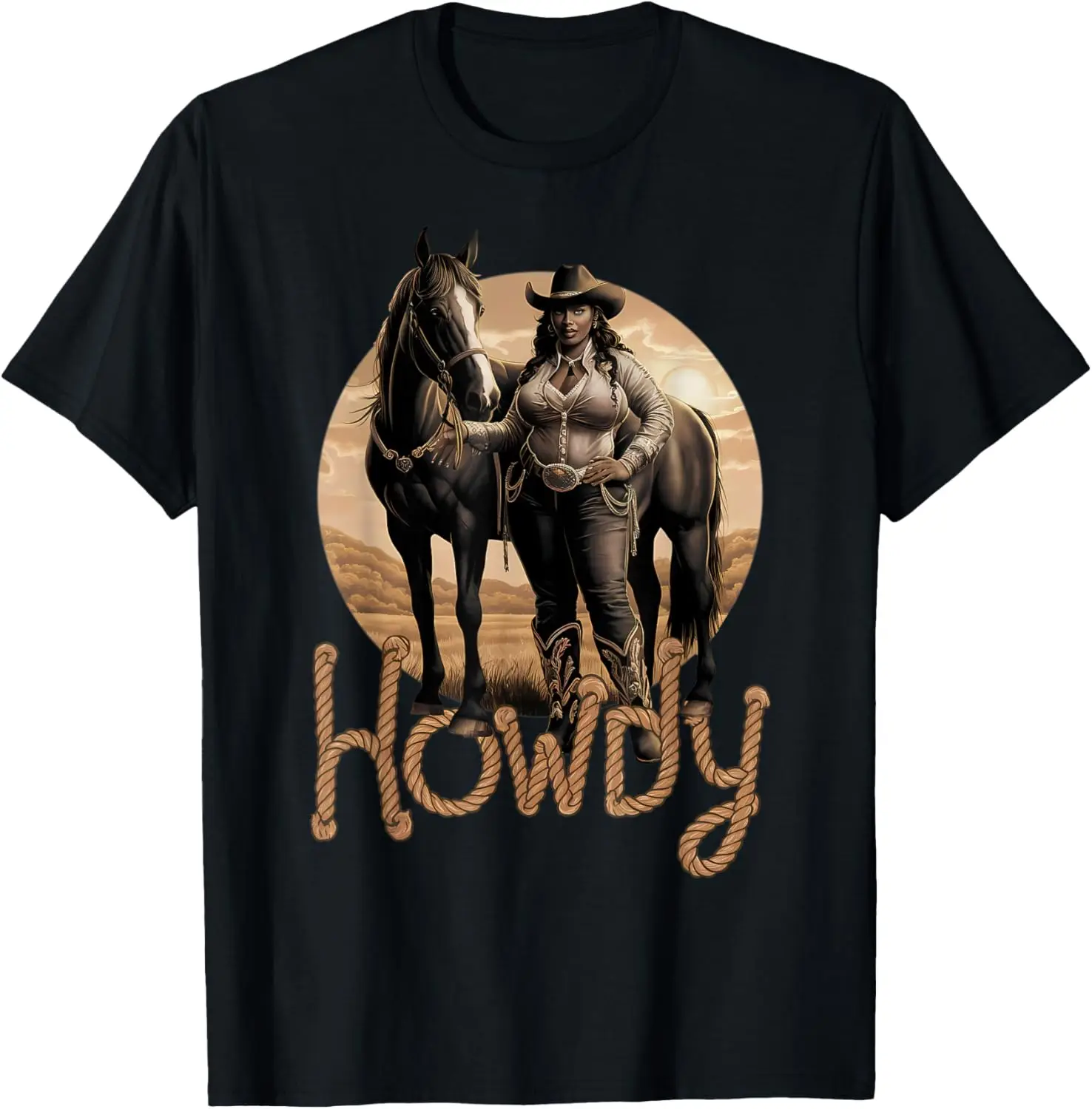 Черная афроамериканская женская футболка Howdy Western Cowgirl