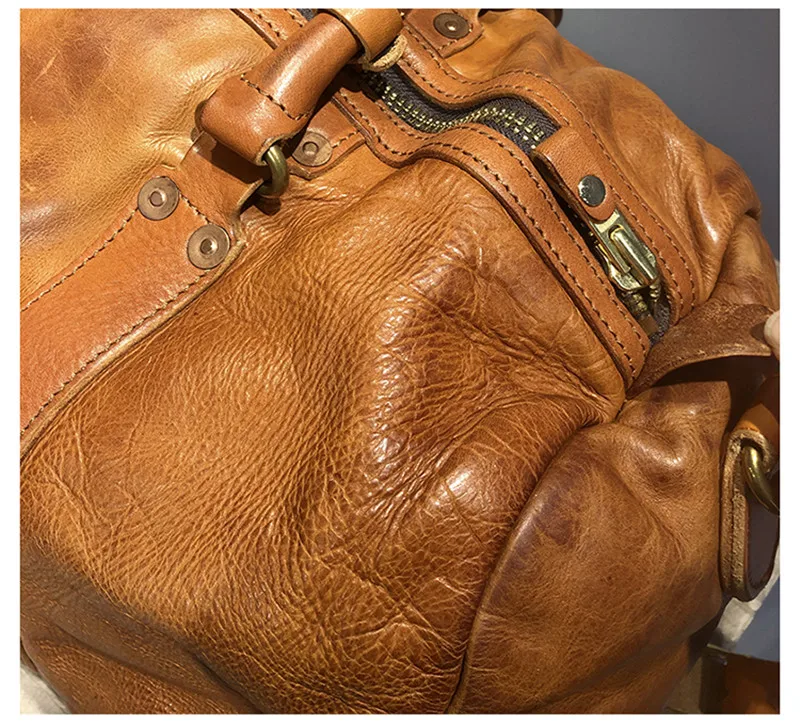 Vintage fashion first layer cowhide men large-capacity travel bag outdoor genuine leather shoulder messenger hand duffel bag