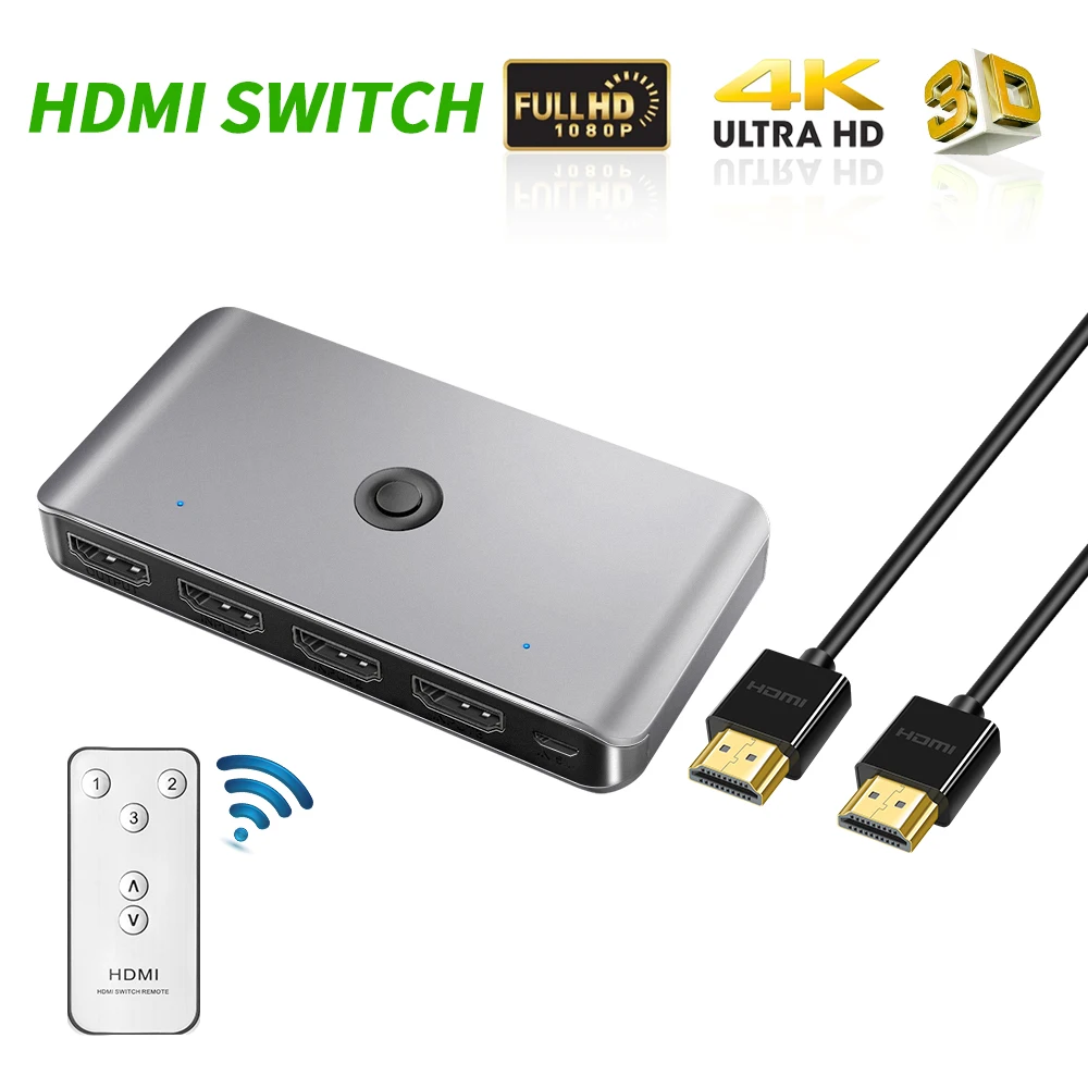 

KVM-переключатель 4K HDMI 3 порта HDMI 3 в 1 выход с ИК-пультом дистанционного управления синхронизация аудио и видео для PS игровой консоли ТВ монитор DVD
