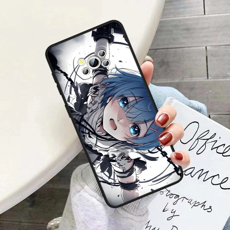 Аниме Rem Cute для POCO X6 M6 C55 C50 C40 C3 F5 F4 F3 M5 M4 4G 5G GT Pro силиконовая черная искусственная