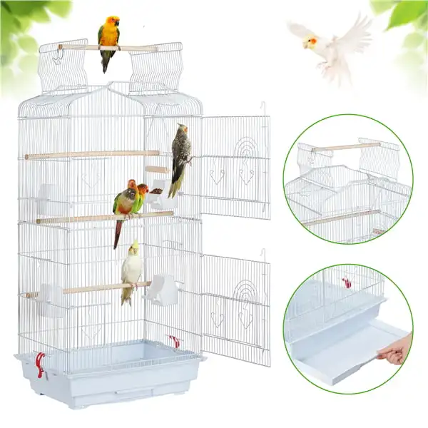 

41" Open Top Metal Bird Cage with Slide-Out Tray, White