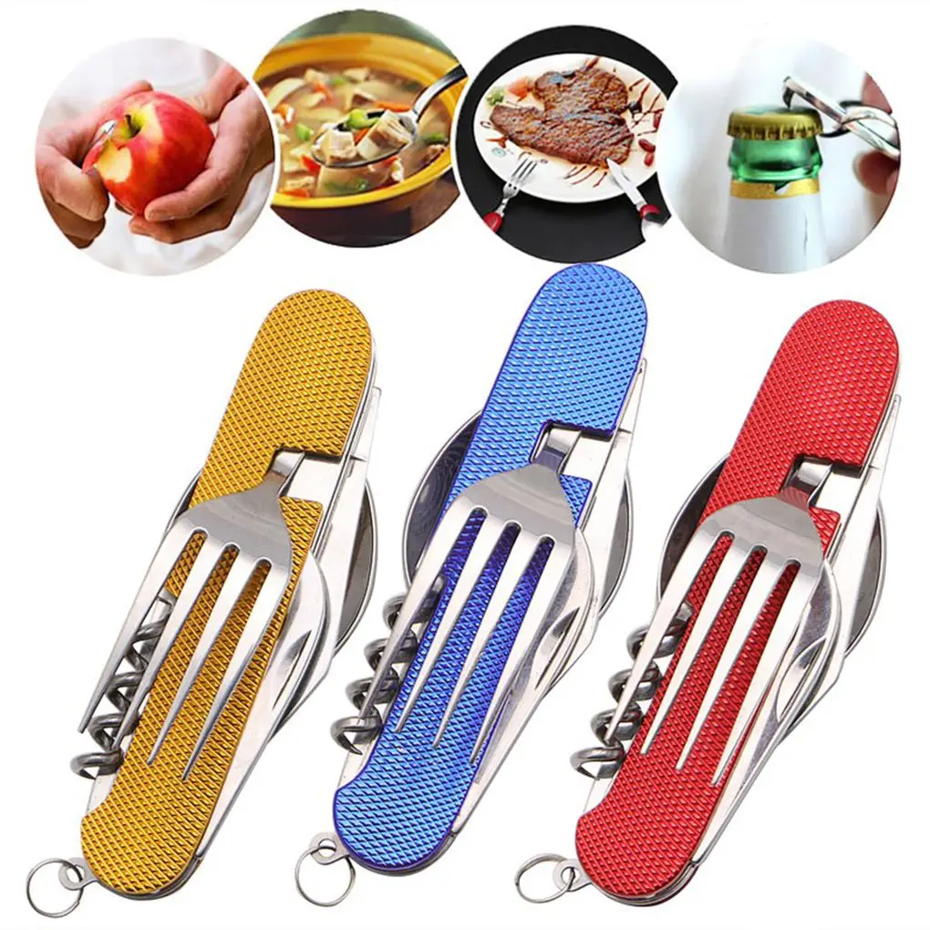 Multi-function Stainless Steel Cutlery Spoon Fork Foldable Split Portable Outdoor Travel Tableware