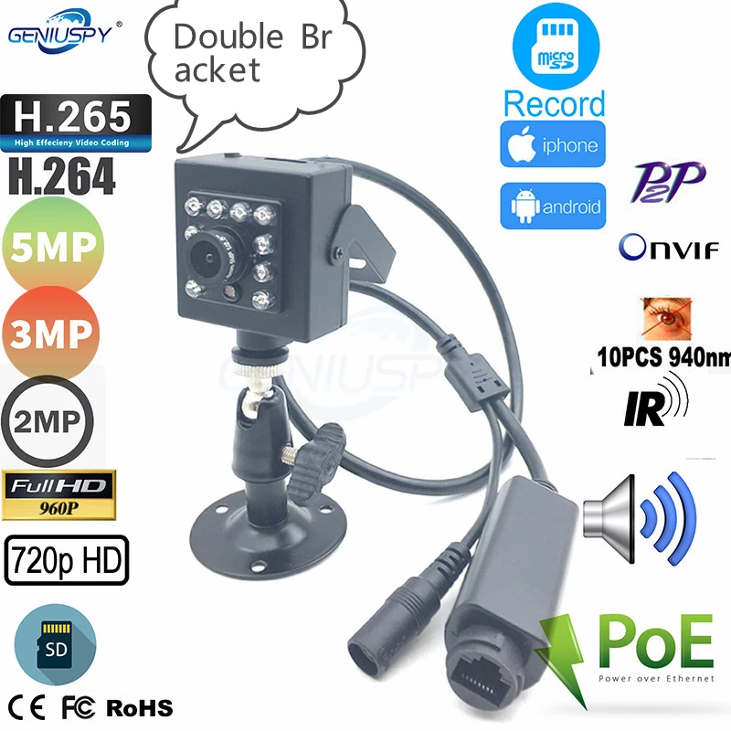 

Imx335 1920p 3MP 1080p 960p 720p Ir Cut инфракрасная 940nm светодиодная аудио Poe Ir RTSP мини Ip-камера со слотом для SD-Карты P2p для автобуса автомобиля