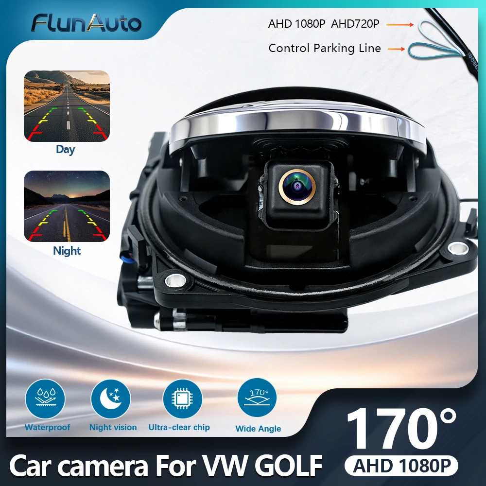 Фото Камера заднего вида Fisheye 170 градусов AHD 1080P с функцией переворота изображения для VW Passat CC, Golf 6/7/8, Magotan B6/7/8, Polo, Beetle, EOS, T-Roc №1