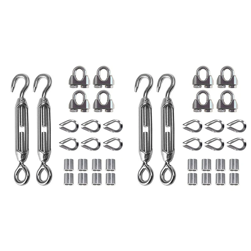 

40Pcs Heavy Duty Wire Rope Tension Kits Turnbuckle 1/8 Inch Wire Rope Cable Clip/Clamp Thimble Wire Rope Aluminum Sleeve
