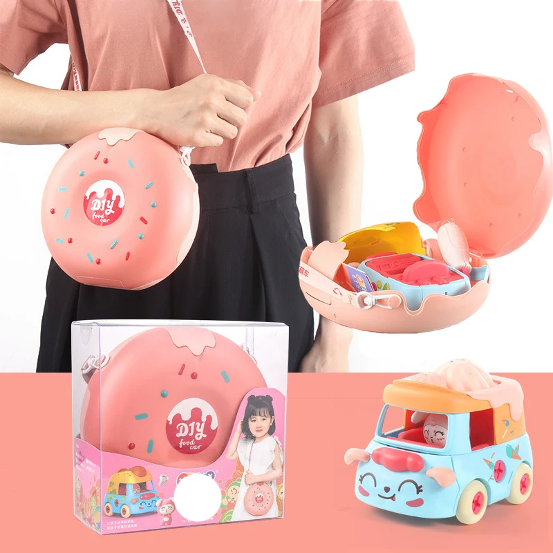 

Diagonal Bag Donut Assembly Car Girl Food Car Disassembly Screw Toy Car