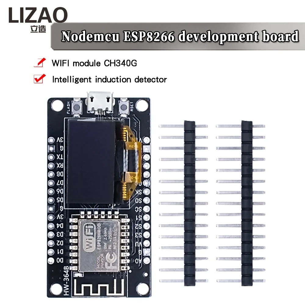 Фото Модуль WiFi LIZAO ESP8266 NodeMCU V3 ESP-12F с OLED-дисплеем 0.96 дюйма, плата разработки CH340 Type-C для Arduino MicroPython №1