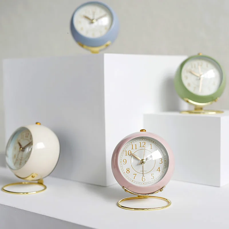 

Clock Alarm Clock Clock Quartz Clock Round Metal Electronic Bedside Children's Luminous Creative Table Vintage Alarm Alarm