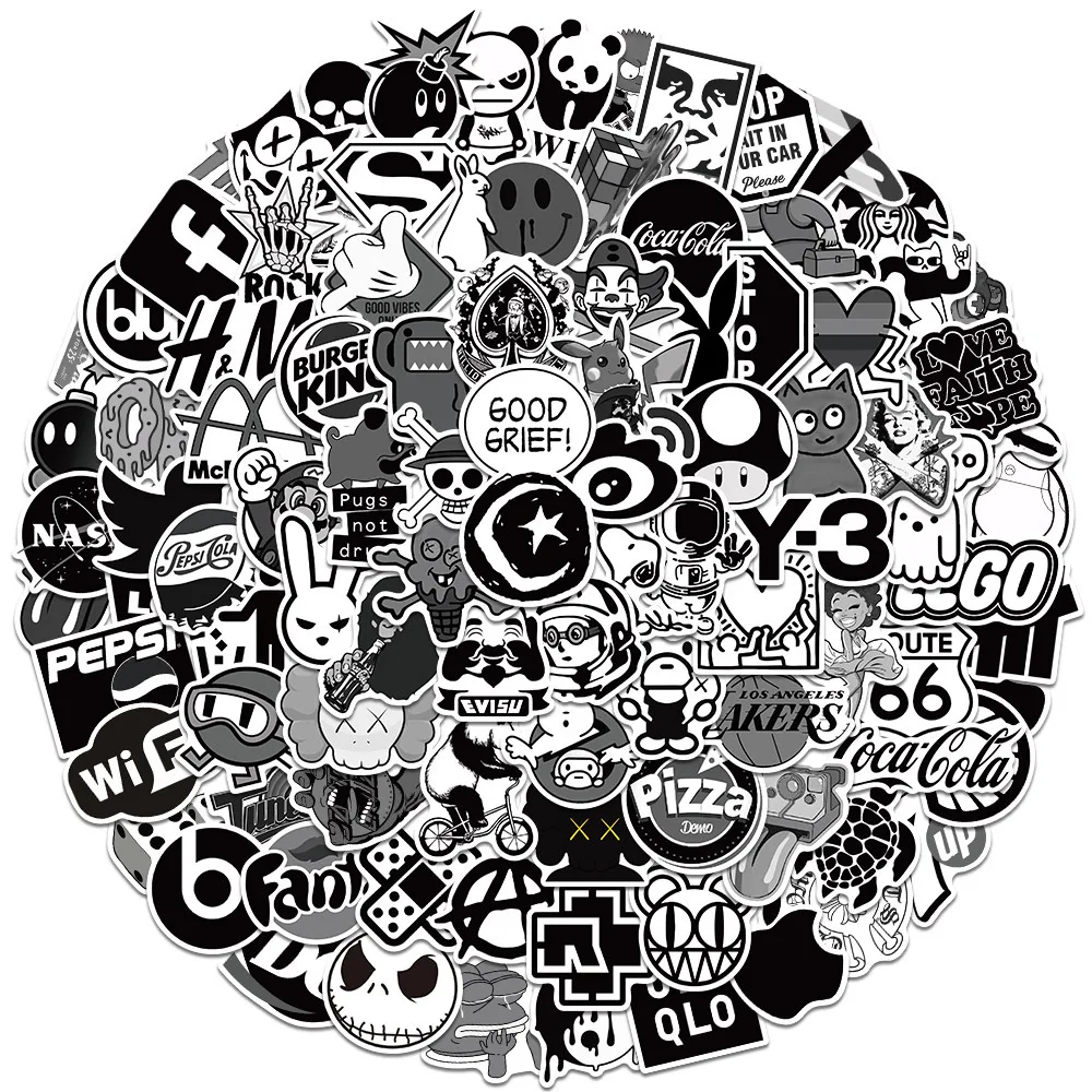 

Черно-белые стикеры для ноутбука, чемодана, автомобиля