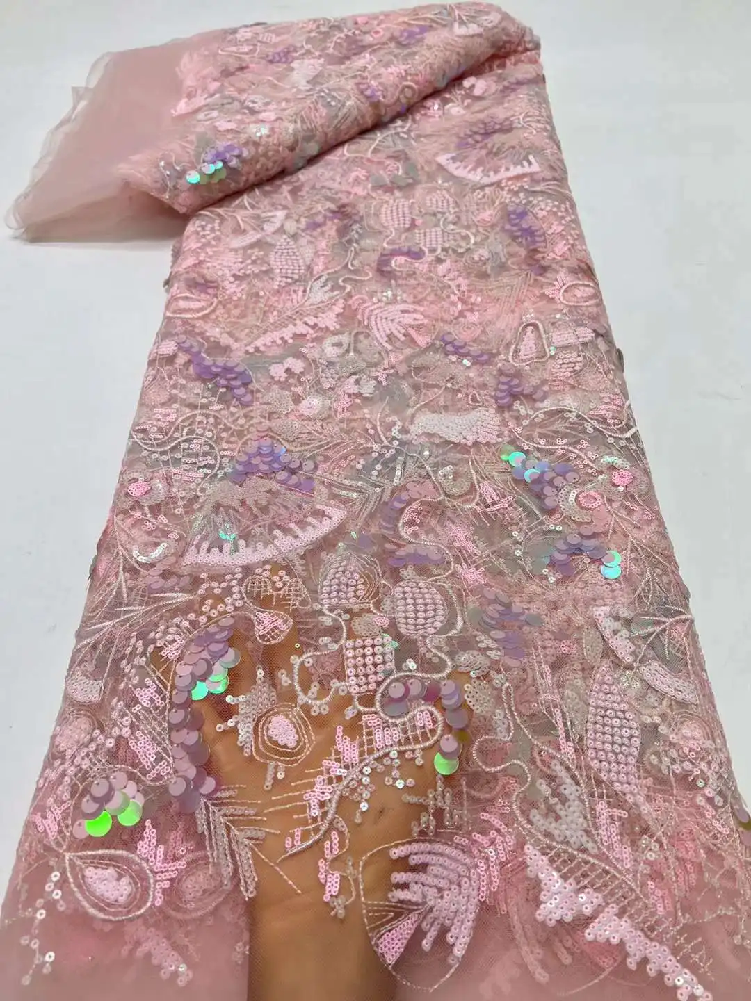 Роскошная розовая 2023 Высококачественная французская Тюлевая сетчатая кружевная