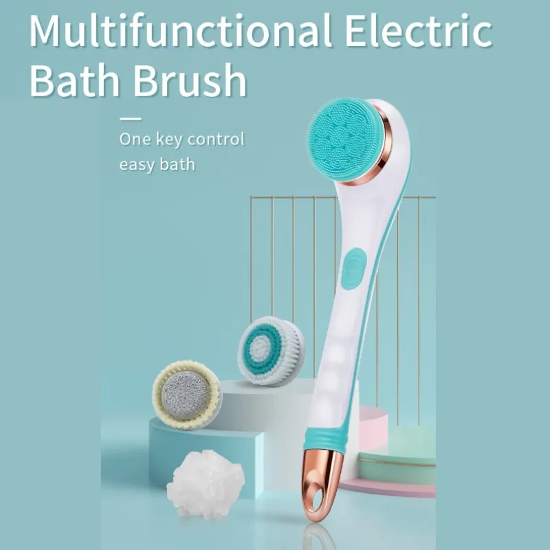Silicone Bath Brush Exfoliating Shower Body Brush Bath Sponge USB Rechargeable Long Handle Back Scrubber Skin Cleaning Machine