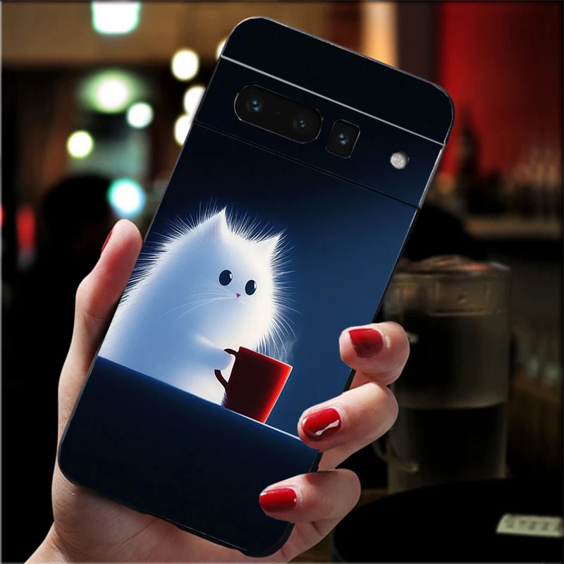 Caricature cat with a mug Phone Case For Google Pixel 9 Pro XL 8 7 6 8A 7A 6A 4A 3A 3XL 5 4