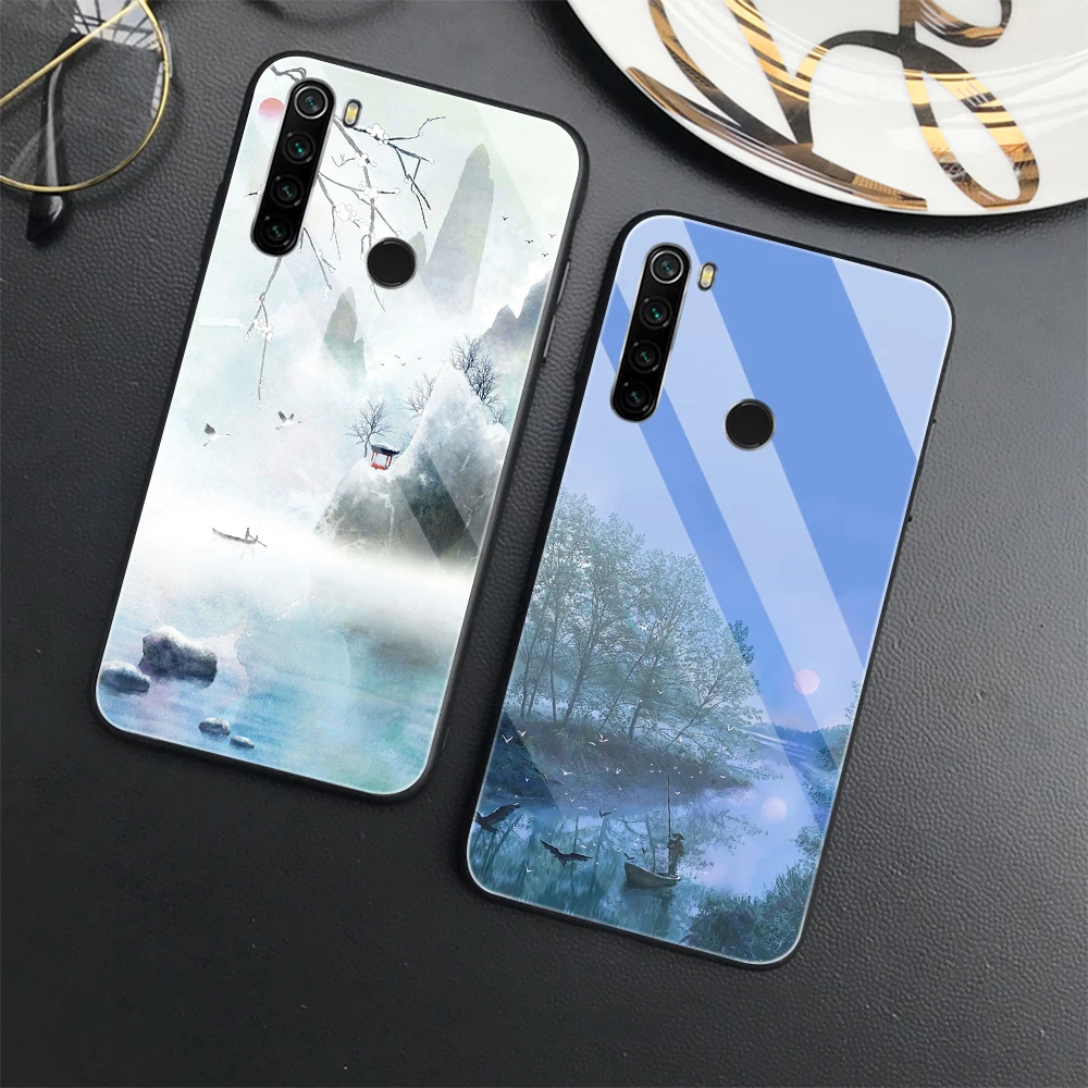 

Tempered Glass Phone Case for Redmi Note 11 11S 5G 6 7 8 9 10 Pro Max 9S 6A 7A 8A 8T 9A 9C 9T Chinese Style Illustration Cover
