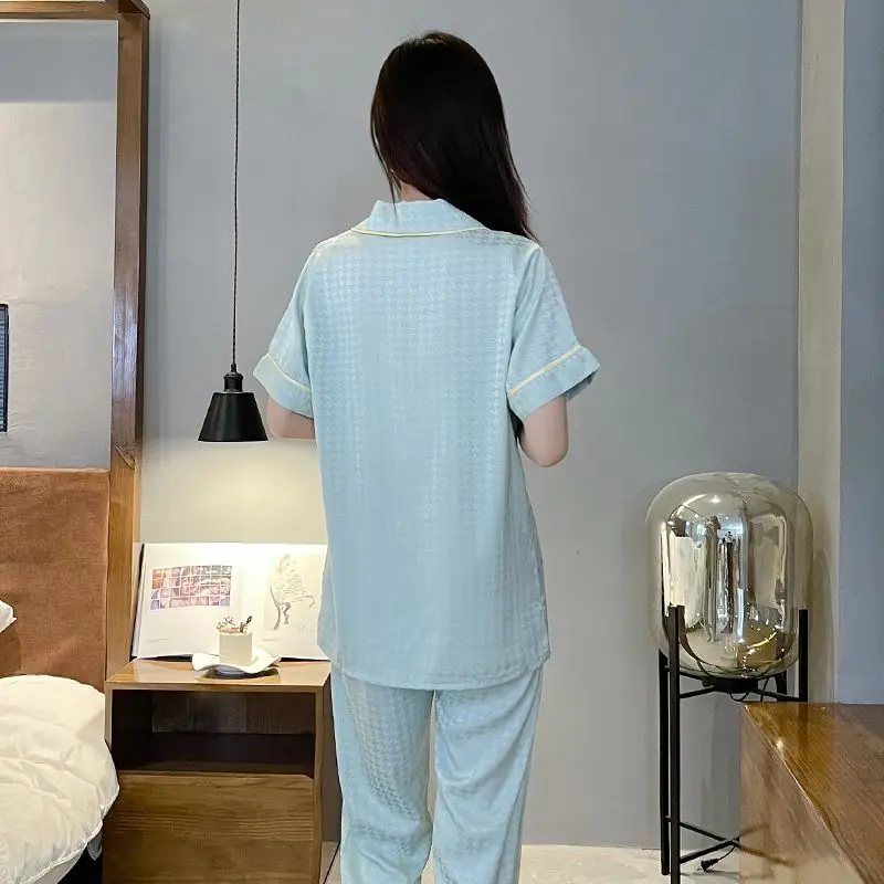 Summer New in Women's Pajamas Free Shipping Senior Sense Short Sleeves Ice Silk Women's Home Clothes Sets Loose Thin Trousers