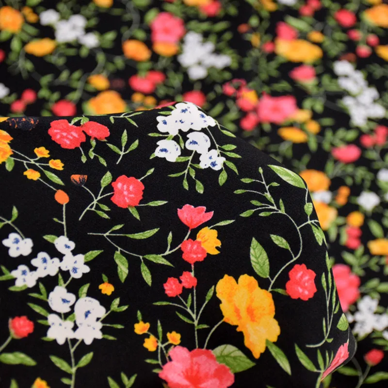 

Half Meter Spring Flower Leave Branch Print Chiffon Fabric For Spring Summer Shirt Dress Cheongsam Han Cloth Handmade DIY T1805