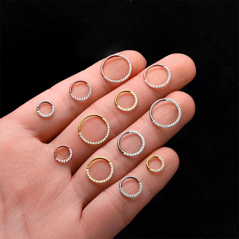 

Piercing Nose Rings G23 Titanium Helix Daith Piercing Earrings Clicker Ear Cartilage Hinged Segment Opal CZ Goth Body Jewelry