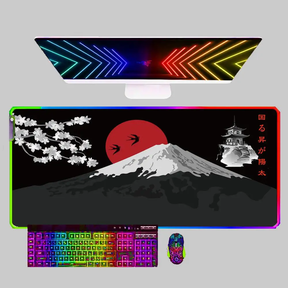 

Японская пагода сакуры, солнце, RGB-подсветка, большой ПК, геймерский компьютер, игровые аксессуары для клавиатуры, Настольный коврик