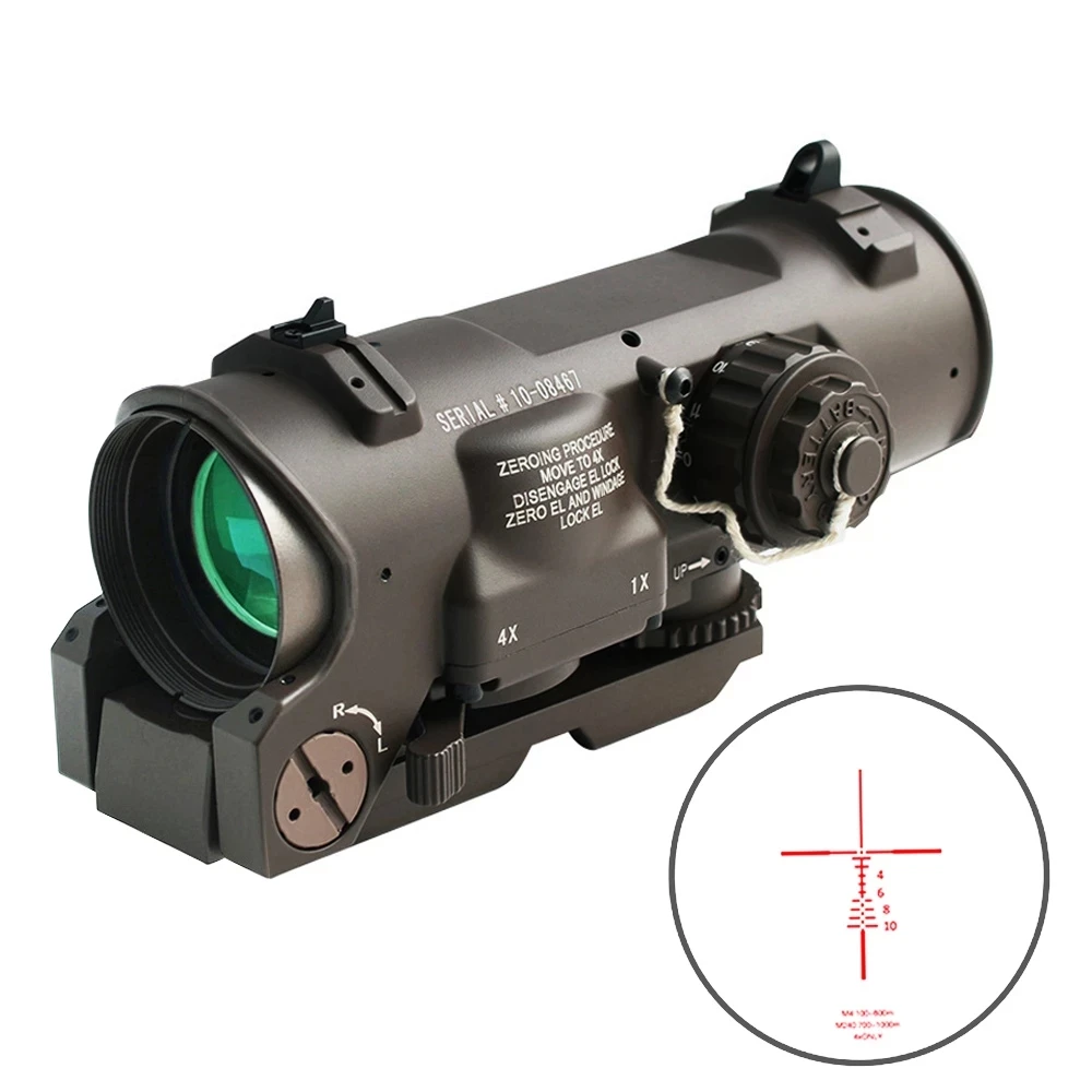 

Tactical Rifle Scope 1x-4x Fixed Dual Purpose Optical Sight Red Illuminated Red Dot Sights Rubber Lens Covers