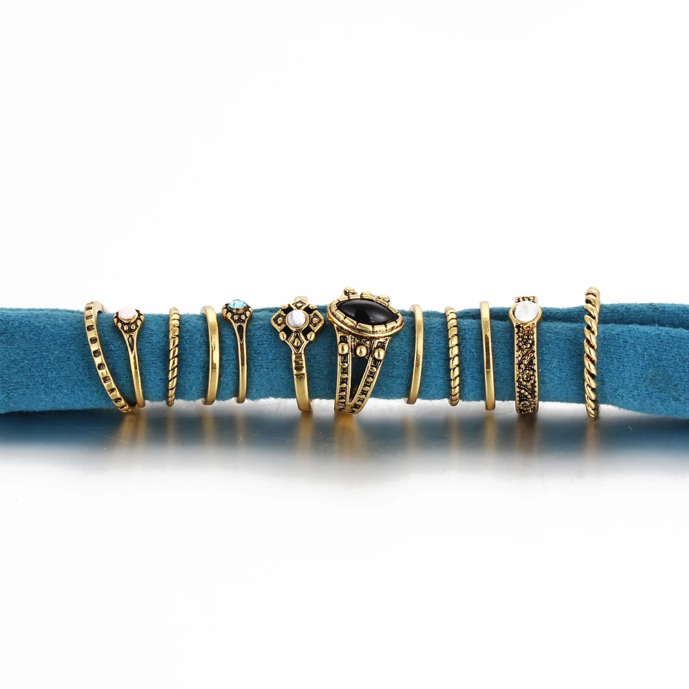 Набор из 12 штук ретро-винтажных золотых колечек-кнудлов для женщин, бохемной и бохо-украшений.