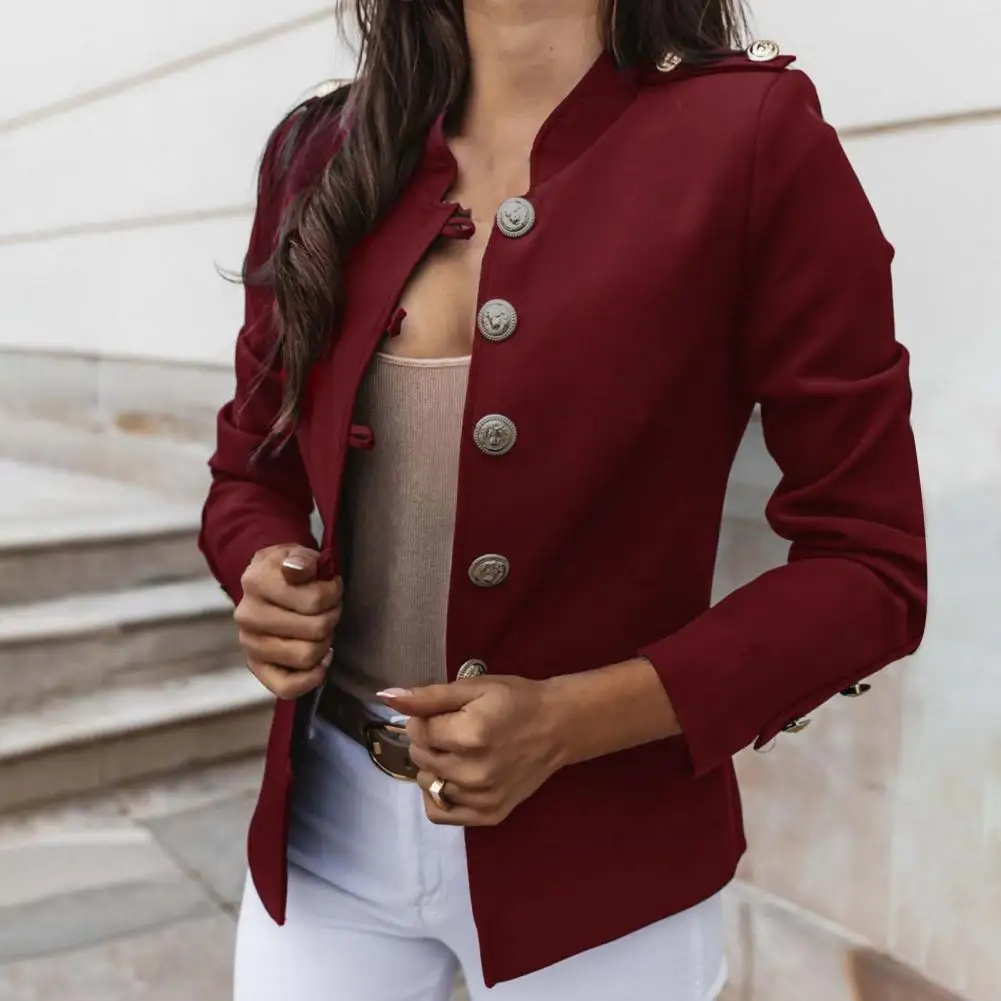 

Office Lady Blazer Solid Color Single Breasted Stand Collar Spring Autumn Elegant Slim-fitting Suits Coat for Daily Wear