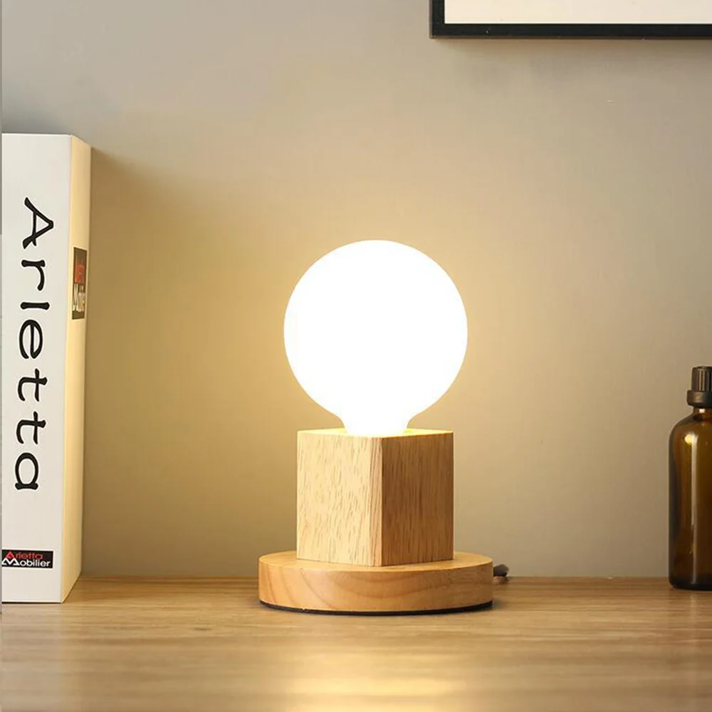 Винтажная настольная лампа в стиле ретро деревянный декоративный прикроватный