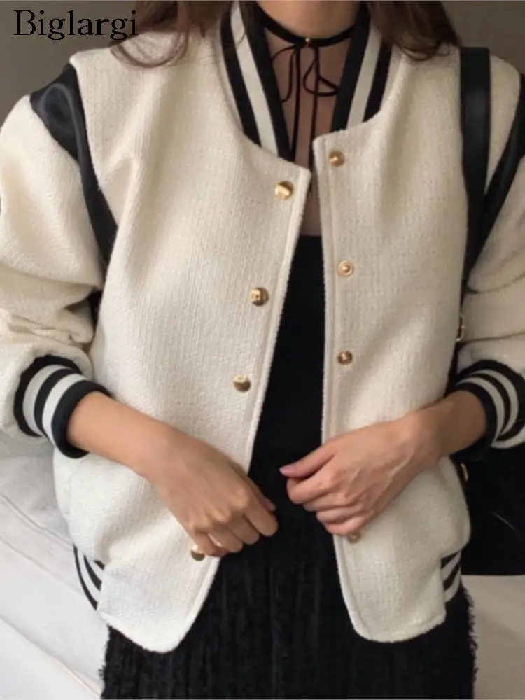 

Autumn Long Sleeve Coat Women Striped Print Patchwork Modis Korean Loose Ladies Cropped Jackets Casual Woman Jackets Coats 2023